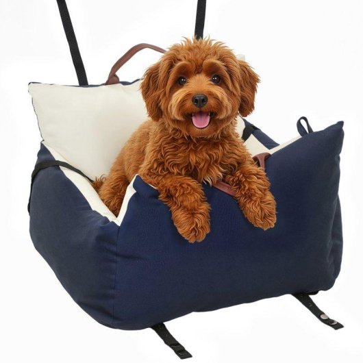 Seggiolino Auto per Cani Piccoli Aosom Guinzaglio di Sicurezza Rimovibile e Lavabile Blu