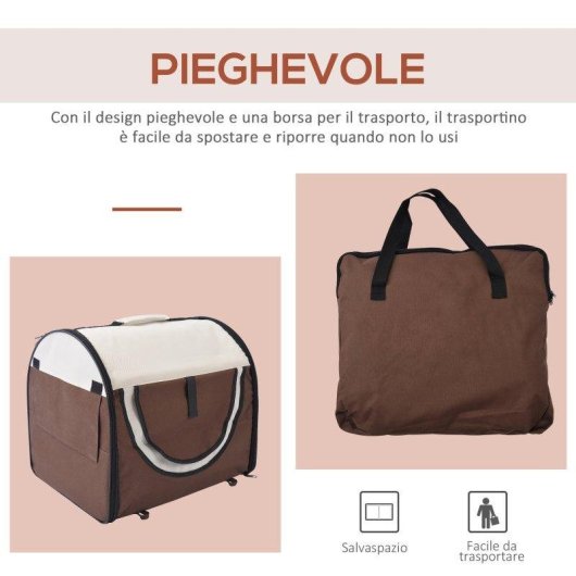 Trasportino Aosom per cani e gatti 61x46x51cm Pieghevole e imbottito