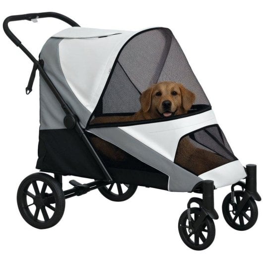 Passeggino per Cani Aosom Grande Taglia Pieghevole Finestre A Rete