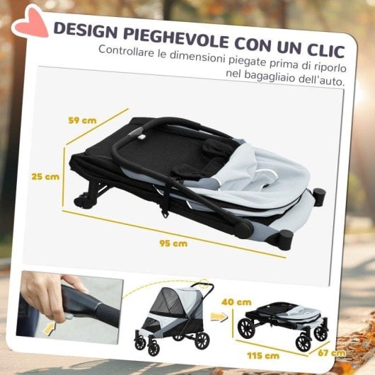 Passeggino per Cani Aosom Grande Taglia Pieghevole Finestre A Rete