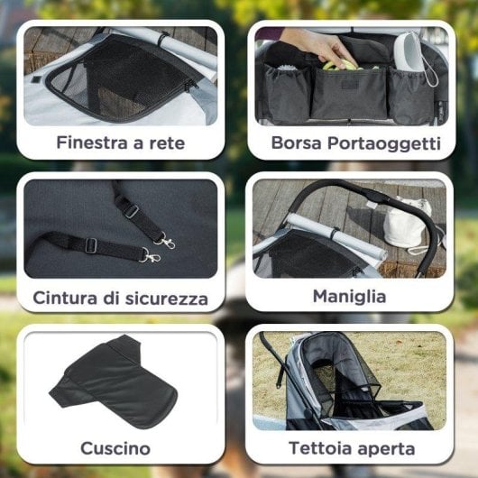 Passeggino per Cani Aosom Grande Taglia Pieghevole Finestre A Rete