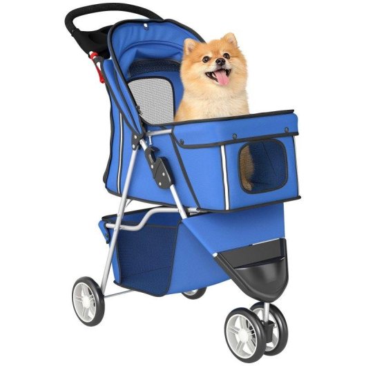 Passeggino Per Cani Pieghevole Aosom Con Portabicchieri Cestino Blu