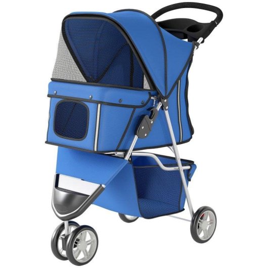 Passeggino Per Cani Pieghevole Aosom Con Portabicchieri Cestino Blu