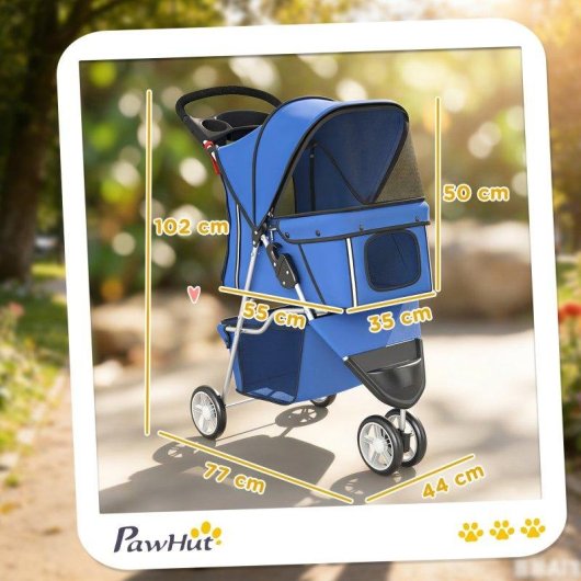 Passeggino Per Cani Pieghevole Aosom Con Portabicchieri Cestino Blu