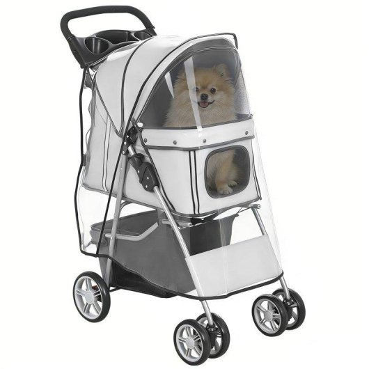 Passeggino per cani Aosom pieghevole con copertura antipioggia e cuscino lavabile Grigio