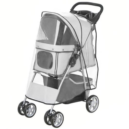 Passeggino per cani Aosom pieghevole con copertura antipioggia e cuscino lavabile Grigio