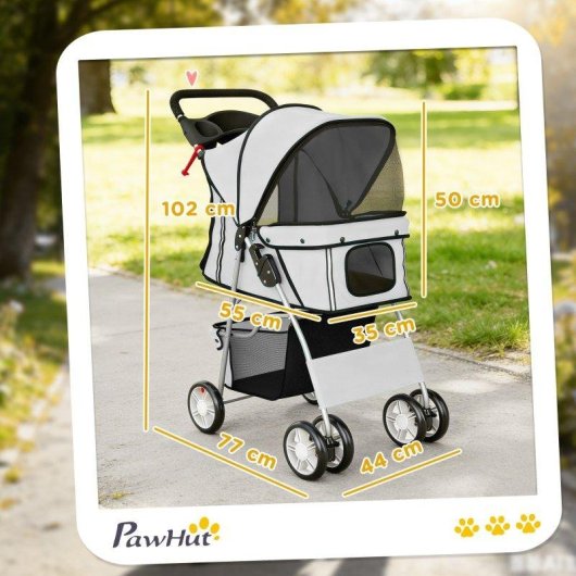 Passeggino per cani Aosom pieghevole con copertura antipioggia e cuscino lavabile Grigio