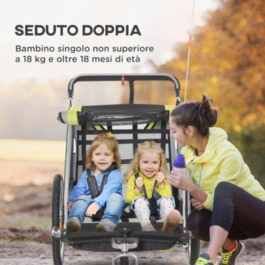Rimorchio bici per bambini Aosom 2 in 1 con freno