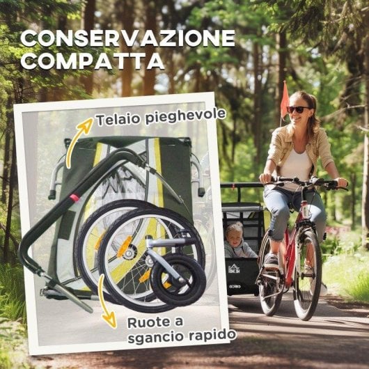 Rimorchio bici per bambini Aosom 2 in 1 con freno