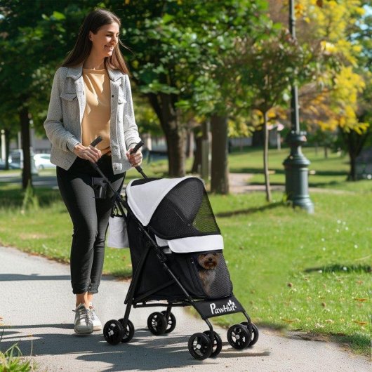 Passeggino cani Aosom 76x44x103 cm nero grigio chiaro