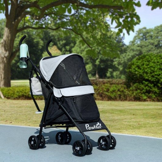 Passeggino cani Aosom 76x44x103 cm nero grigio chiaro