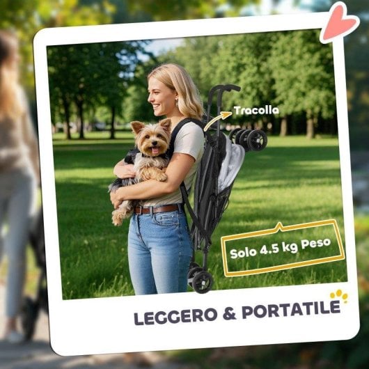 Passeggino cani Aosom 76x44x103 cm nero grigio chiaro