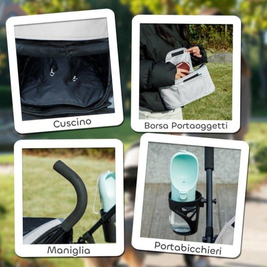 Passeggino cani Aosom 76x44x103 cm nero grigio chiaro