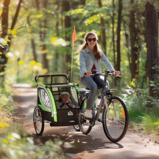 Rimorchio bici 2 in 1 Aosom Verde con cintura e tasche
