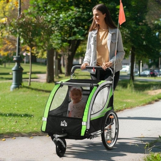 Rimorchio bici 2 in 1 Aosom Verde con cintura e tasche