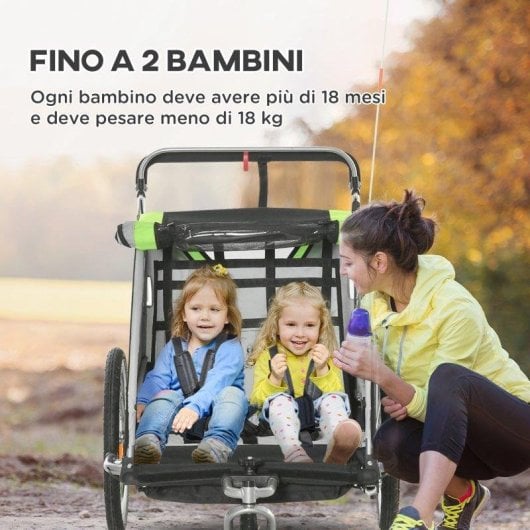 Rimorchio bici 2 in 1 Aosom Verde con cintura e tasche