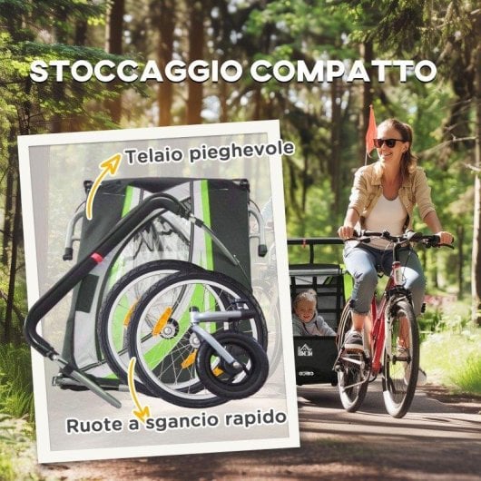 Rimorchio bici 2 in 1 Aosom Verde con cintura e tasche