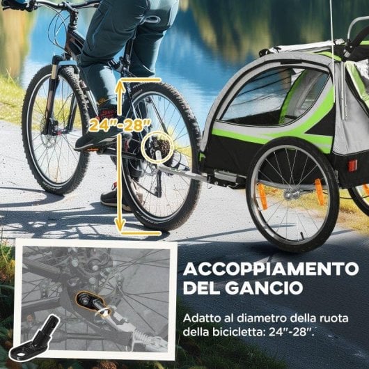 Rimorchio bici 2 in 1 Aosom Verde con cintura e tasche