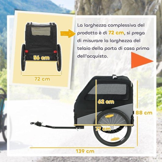 Rimorchio Bici Cani Aosom Taglia Media Pieghevole
