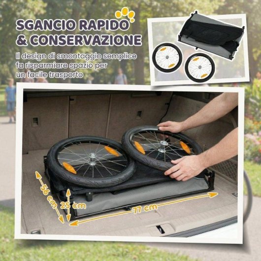Rimorchio Bici Cani Aosom Taglia Media Pieghevole