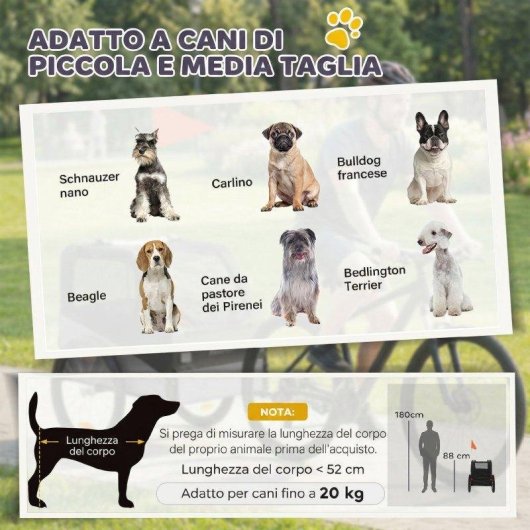Rimorchio Bici Cani Aosom Taglia Media Pieghevole