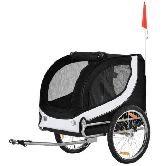 Rimorchio bici per cani Aosom 130x73x90 Bianco Nero Finestre bandierina