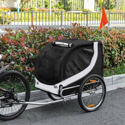 Rimorchio bici per cani Aosom 130x73x90 Bianco Nero Finestre bandierina