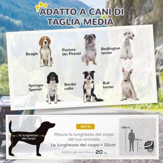 Rimorchio bici per cani Aosom 130x73x90 Bianco Nero Finestre bandierina
