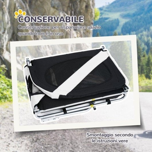 Rimorchio bici per cani Aosom 130x73x90 Bianco Nero Finestre bandierina