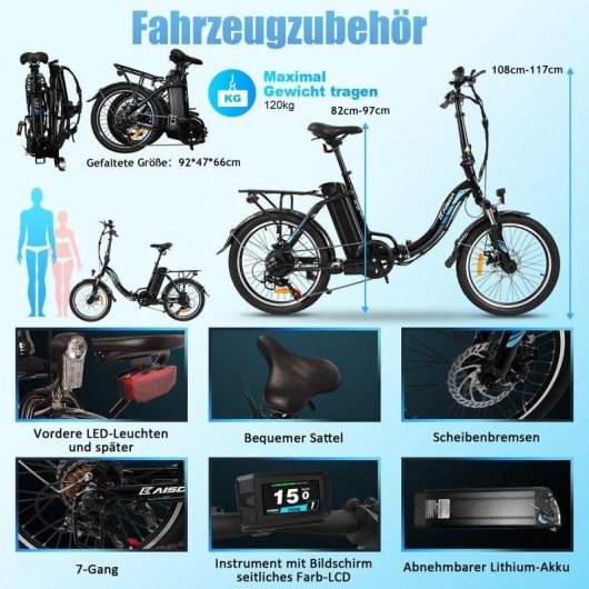 Bicicleta eléctrica plegable Kaisda K7 250W 20" batería 36V 13Ah