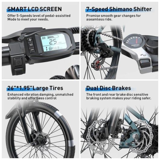 Bicicleta Eléctrica Aairsk GT300 250W 36V 10Ah 26" Azul