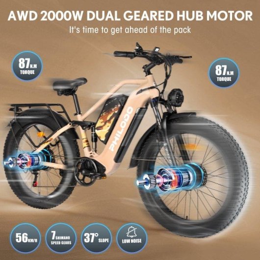 Bicicleta eléctrica Philodo Jumbo Doble Motor 1000W 48V 23Ah Todoterreno
