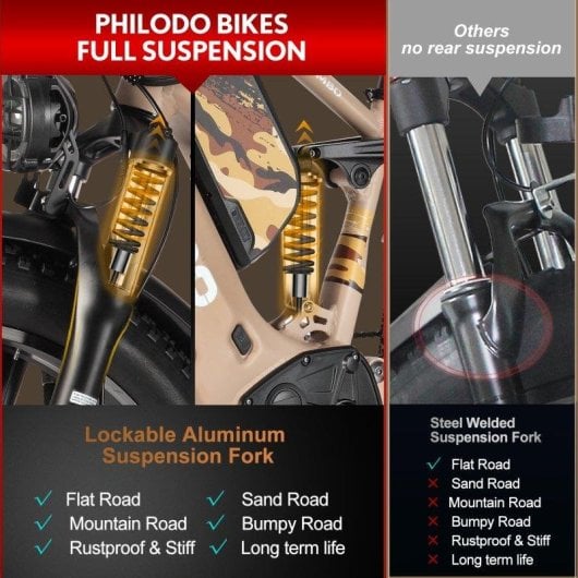 Bicicleta eléctrica Philodo Jumbo Doble Motor 1000W 48V 23Ah Todoterreno