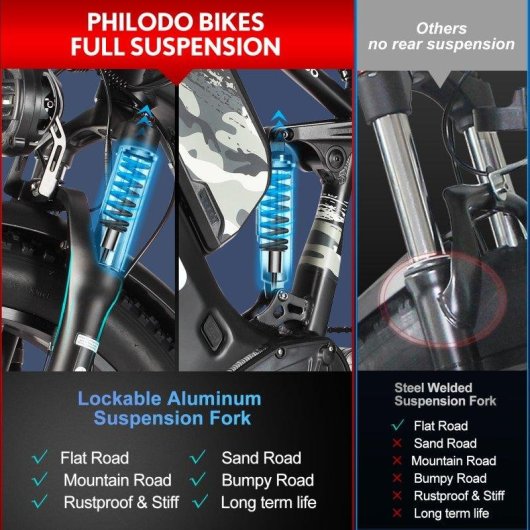 Bicicleta Eléctrica Philodo Jumbo Doble Motor 1000W Baterías Extraíbles 26"