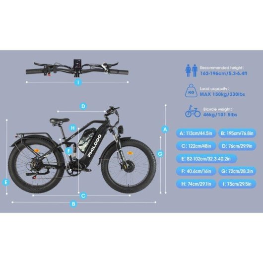 Bicicleta Eléctrica Philodo Jumbo Doble Motor 1000W Baterías Extraíbles 26"