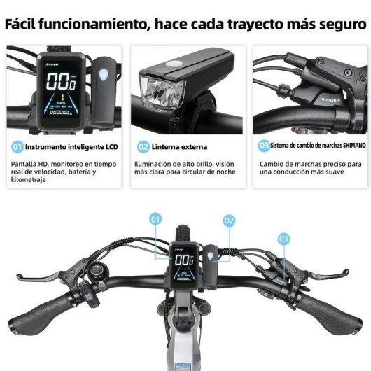 Bicicleta eletrica TTGO E-SUVO 250 W 48 V 15 Ah 27,5 polegadas bege