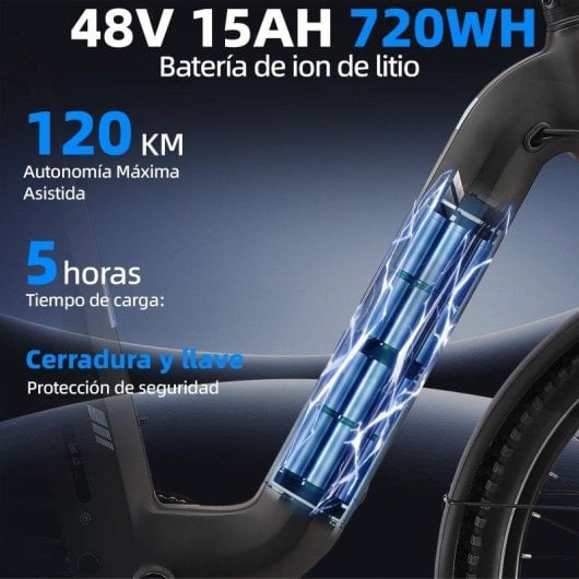Bicicleta eletrica TTGO E-SUVO 250 W 48 V 15 Ah 27,5 polegadas bege