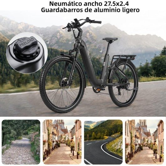 Bicicleta eletrica TTGO E-SUVO Motor 250W Bateria 48V 15Ah Cinza