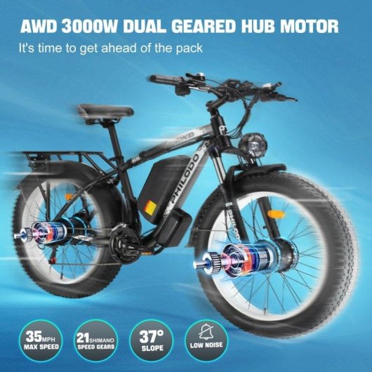Bicicleta Eléctrica Philodo H8 Doble Motor 1500W x2 Batería 48V 26Ah