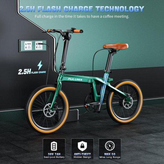 Bicicleta Eléctrica Puluma PT20 Plegable Fibra de Carbono 250W