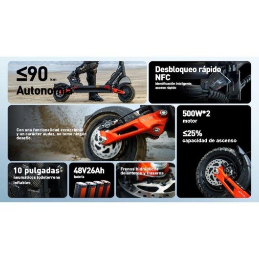 Patinete elétrico Joyor T-pro 1000W Autonomia 90km Pneus 10" Suspensão hidráulica