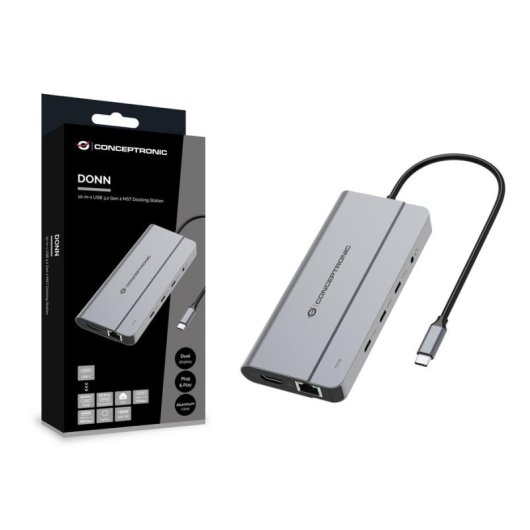 Adaptador Hub USB-C 10 en 1 Conceptronic USB 3.2 Gen 2 100W PD 8K