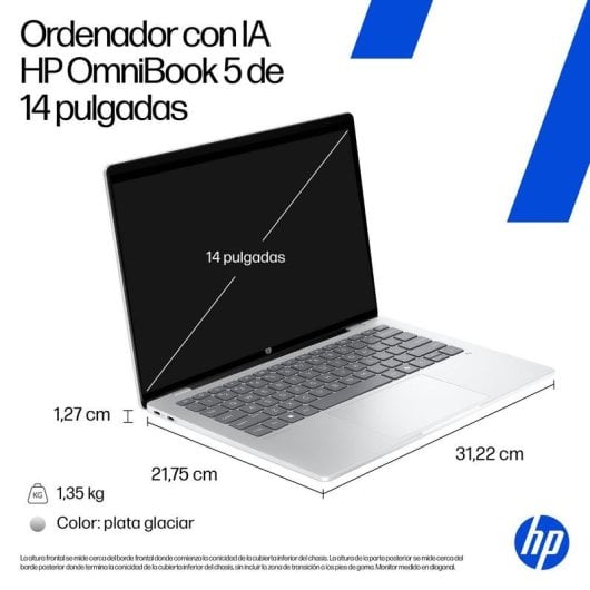 Portátil HP OmniBook 5 14-he0001nsx 14" Snapdragon X1-26-100 16GB 512GB SSD Adreno GPU Windows 11 Home