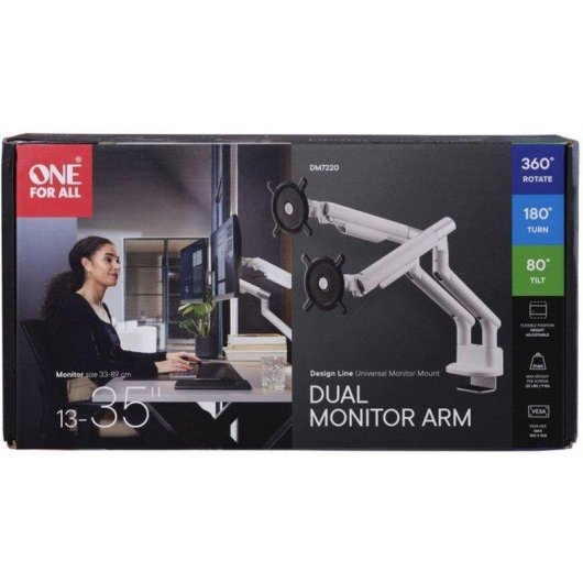 One For All DM7220 Support Moniteur Double Bureau 13 à 35" VESA 75x75 à 100x100 Max 10Kg