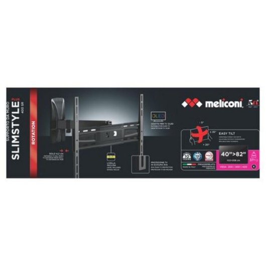 Meliconi Slimstyle Plus 400 SR Supporto TV Parete 40 a 82" VESA 200x200 a 400x400 Max 40Kg