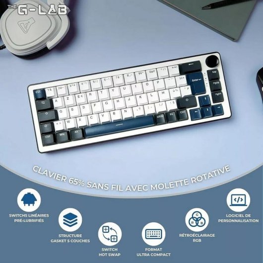 Teclado The G-Lab Keyz Elite 200 compacto Bluetooth RF RGB AZERTY francês
