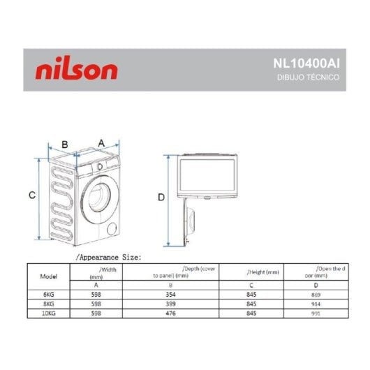 Lavadora Nilson NL10400AI Carga Frontal 10 Kg 1400 rpm A Blanca Vapor Eco-logic