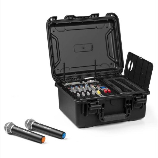 Mezclador de audio Vonyx VMA106 con amplificador 1200W y 2 micrófonos inalámbricos UHF