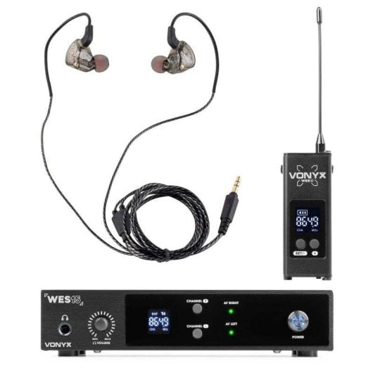 Vonyx WES15 Sistema Inalámbrico UHF In-Ear 16 Canales Rack 19"