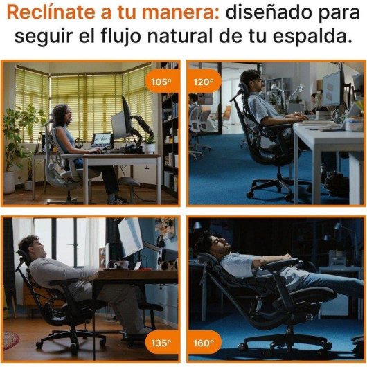 Silla ergonómica Libernovo Omni SE negra soporte lumbar y reclinación 160°